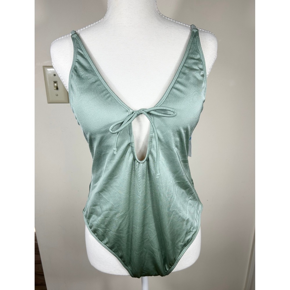 NEW L.A. Hearts One Piece Swimsuit Womens L Green Keyhole Tie‎ Front Minimalist
